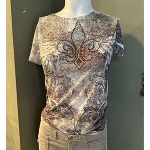 Vtg womens vocal top L Tan Pink Embellished Rhinestone USA Country Gothic NWT